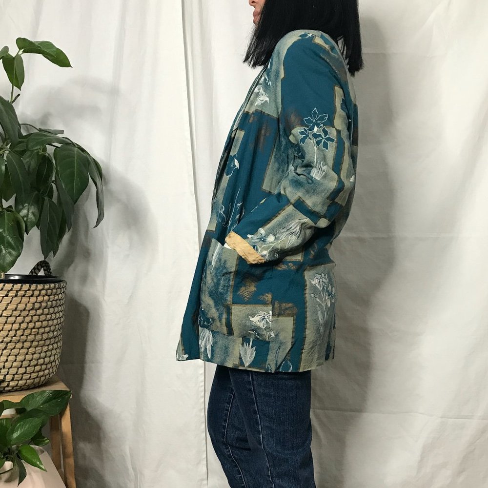 Vintage 1980s geometric floral blazer green medium - Picture 8 of 12